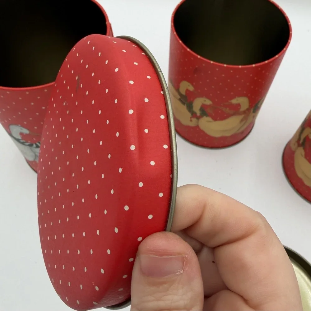 Vintage Farmhouse Duck Holiday Tin Canister Set White Polka Dot Kitchen‎ Storage